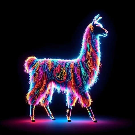 Premium Photo Colorful Neon Llama Silhouette Made Of Millions Of