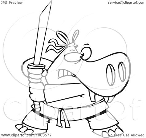 Clipart Hippo Ninja Black And White Outline Royalty Free