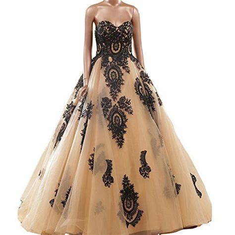 Kivary Gothic Black Lace Tulle Ball Gown Sweetheart Long Corset Prom