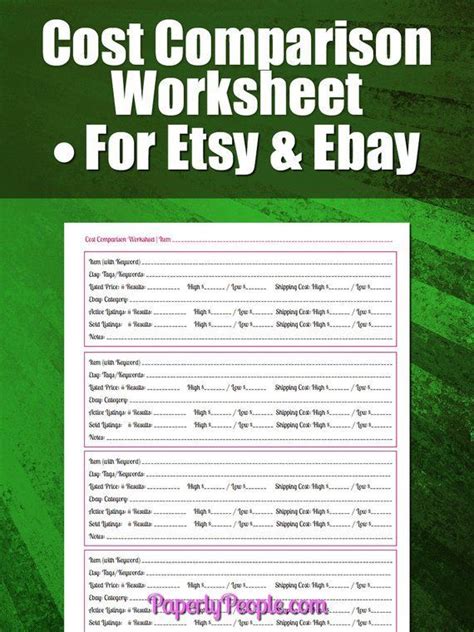 Cost Comparison Worksheet And Video Walkthrough For Etsy And Ebay