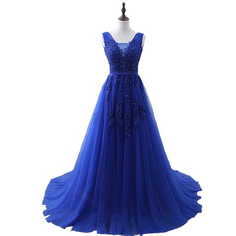 royal blue beaded prom dresses long 2017 sexy v neck imported party dress evening gowns on luulla