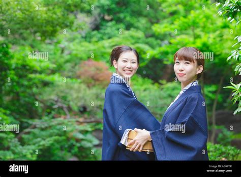 Young Japanese Women Wearing Yukata At Traditional Onsen Hot Spring