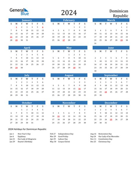 2024 Dominican Republic Calendar With Holidays