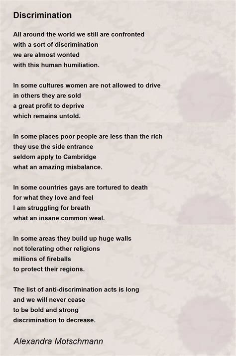 Discrimination Discrimination Poem By Alexandra Motschmann