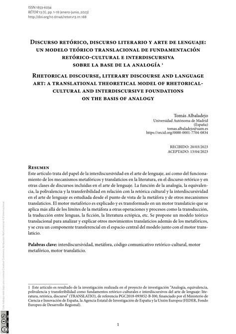 Pdf Discurso Ret Rico Discurso Literario Y Arte De Lenguaje Un