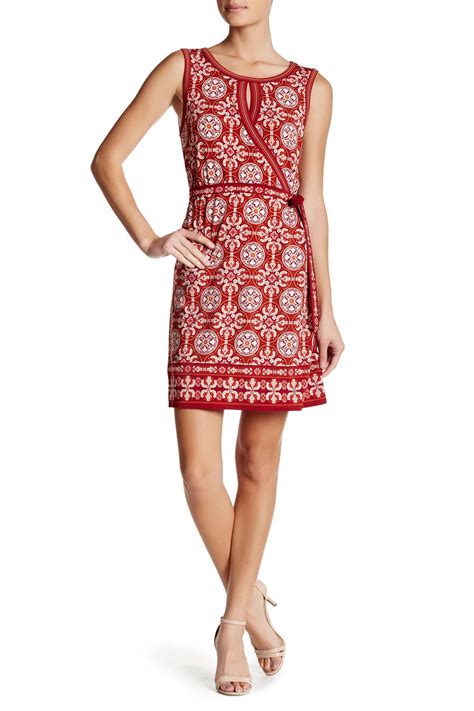 Max Studio Synthetic Sleeveless Keyhole Printed Dress In Red Lyst