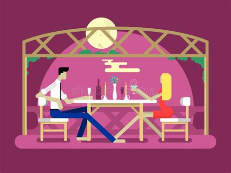 A Romantic Date In A Restaurant Cartoon Couple Man And Woman Having
