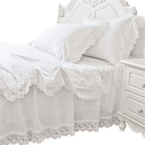 Abreeze 4 Piece 100 Cotton White Ruffle Girls Bedding Sets