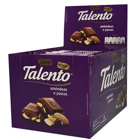 Chocolate Tablete Talento Roxo Amêndoas E Passas 90gr C12un Garoto