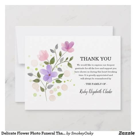 Delicate Flower Photo Funeral Thank You Card Funeral