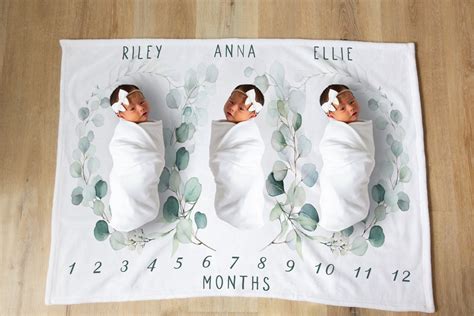 Triplet Milestone Blanket Baby Blanket Personalized Gender Etsy