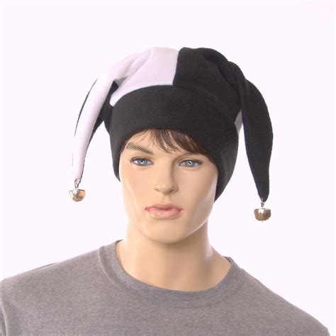 Jester Hat Black And White Three Pointed With Silver Bells Fleece