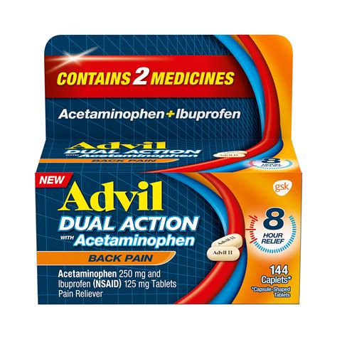 Advil Dual Action Back Pain Caplets Delivers 250mg Ibuprofen And 500mg