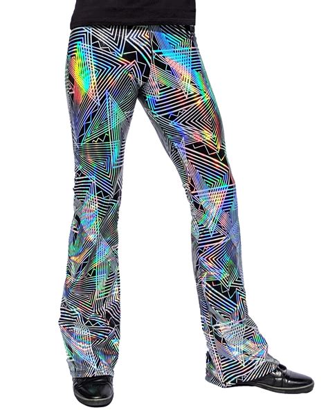 Disco Daze Holographic Disco Flared Pants Trippy Triangle Mens Mus