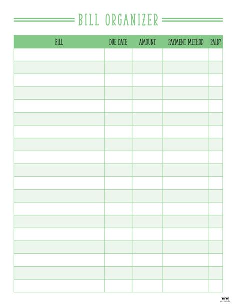 Monthly Bill Tracker Printable Free