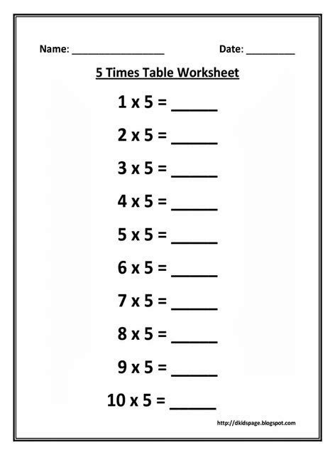 5 Times Table Worksheet Naate