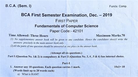 Bca 1st Semester Computer Fundamental Question Paper Examination 2022
