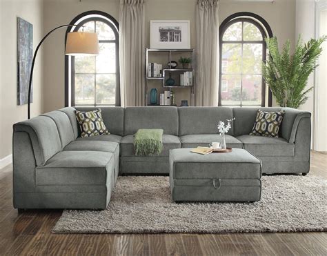 Buy Acme Bois Modular Sectional Sofa In Gray Velvet Online