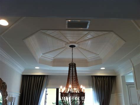This is a collection of past custom porch ceiling jobs. Diagonal car siding in tray | Ceiling lights, Decor, Home ...