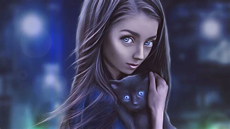 Digital Girl With Cat Hd Artist 4k Wallpapers Images