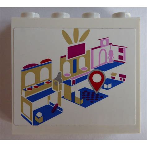 Lego Panel 1 X 4 X 3 With Shopping Mall Map Sticker With Side Supports