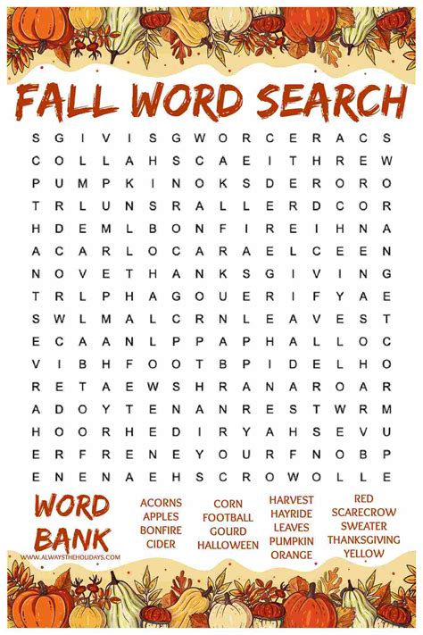 Fall Word Search Free Printable Printable Templates The Best Porn Website