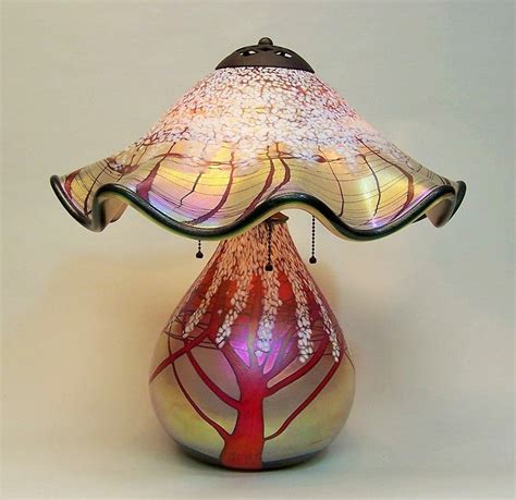 Arts And Crafts Style Cherry Blossom Lamp Carl Radke Art Glass Hand