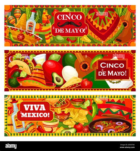 Cinco De Mayo And Viva Mexico Banners Mexican Holiday Celebration