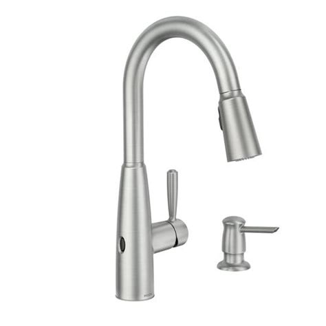 Touchless kitchen faucets, like traditional faucets, are available in a variety of designs and finishes. Moen® Sperry™ with MotionSense™ Wave One-Handle Pull-Down ...