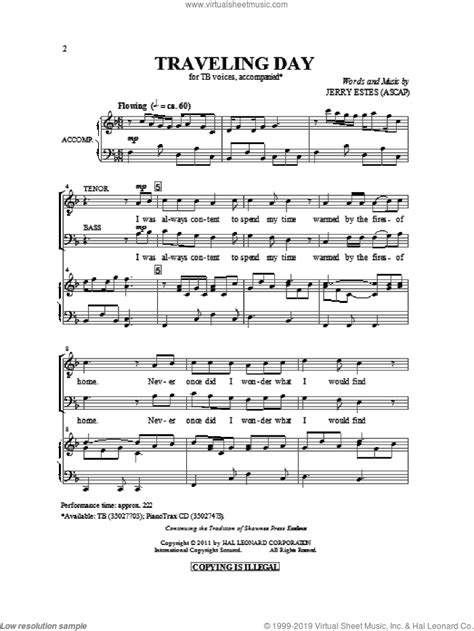 Traveling Day Sheet Music For Choir Tb Tenor Bass Pdf