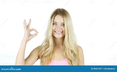 Woman Showing Ok Sign White Background Stock Image Image Of Businessman Freelancer