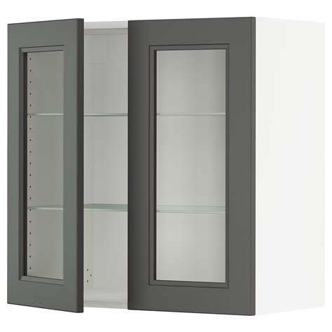 Sektion Wall Cabinet With 2 Glass Doors Whiteaxstad Dark Gray