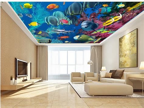 Beautiful Underwater World Of Fish Ceiling 3d Wallpaper