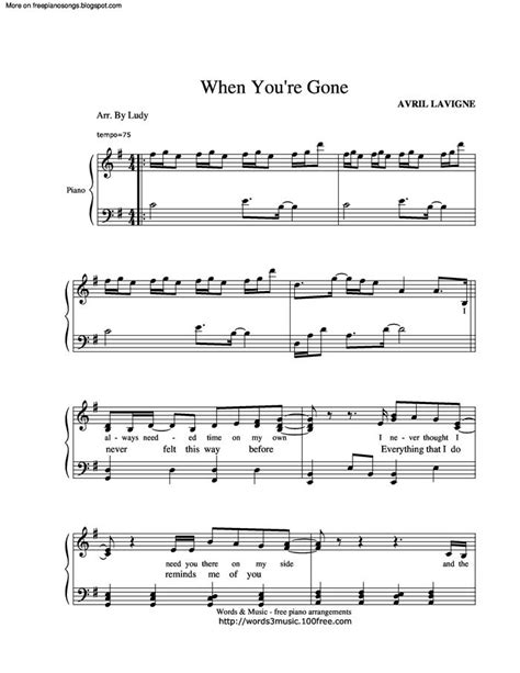 When Youre Gone Free Sheet Music By Avril Lavigne Pianoshelf