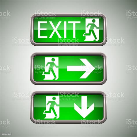 Set Of Emergency Exit Signs Stock Illustration Download Image Now