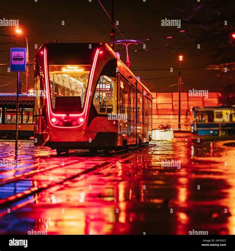 City Night Tram Tram Terminus City Lights Illumination Selective