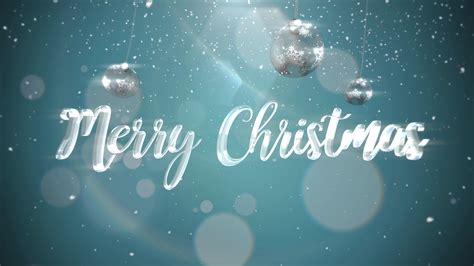 Animated Closeup Merry Christmas Text Silver Balls On Shine Background