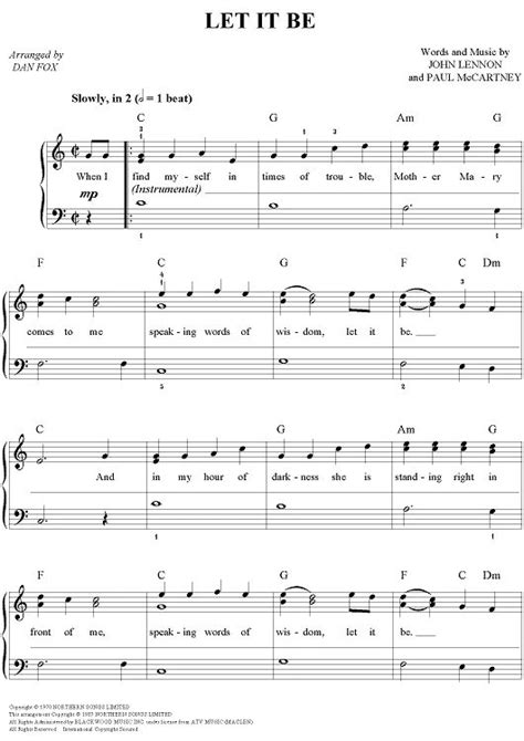 Free sheet music preview of let it be, (easy) for piano solo by the beatles. Let It Be (Easy Piano) | Saxophone sheet music, Easy piano songs sheet music, Piano songs sheet ...