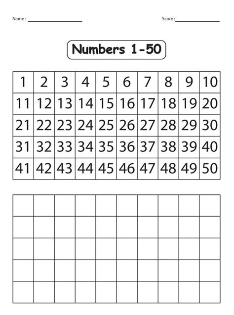 Number Chart 1 50 Worksheet Kindergarten 6 Lesson Tut