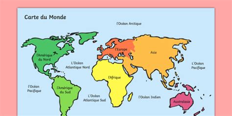 Carte Géographique Les Océans Et Continents Du Monde