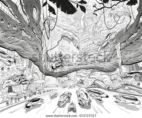 Fantasy Forest City Concept Art Illustration Vector De Stock Libre De