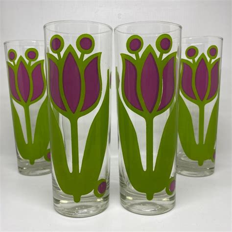 Vintage Colony Glass Purple Tulip Glasses Set Of 4 Chairish