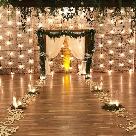 Indoor Wedding Altar Market Lights Candle Groupings Greenery
