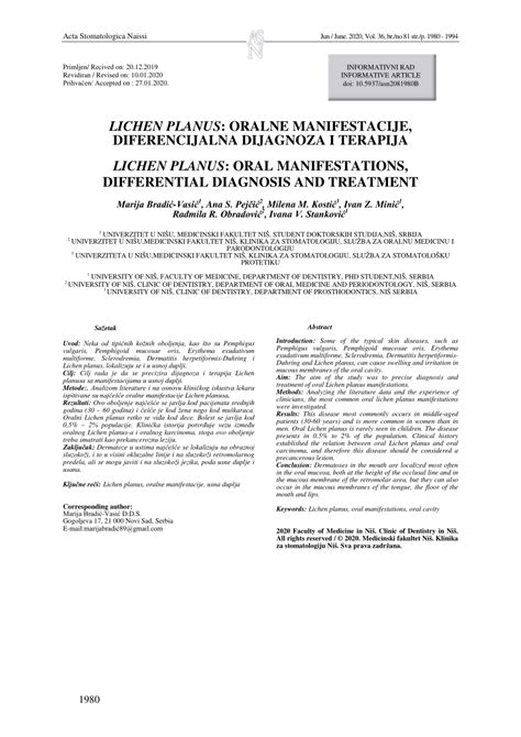 Pdf Lichen Planus Oral Manifestations Differential Diagnosis And