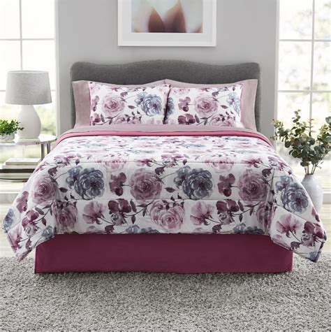 Buy Mainstays Purple Floral 8 Piece Bed In A Bag Comforter Set With