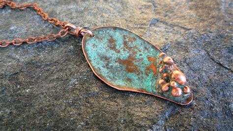 Rustic Copper Necklace Verdigris Pendant Boho Jewelry Hammered