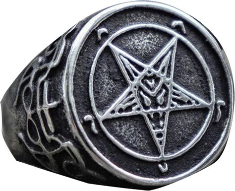 Gothic Occult Church Of Satan Pentagram Rune Sigil Stainless Steel Ring