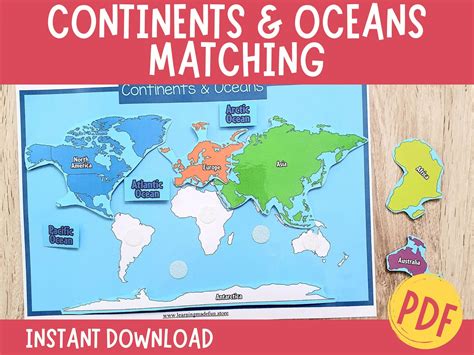 Continents Matching Activity World Map Printable Continents Etsy In