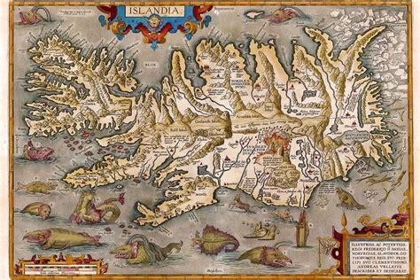christmas in july sale antique map of iceland with sea monsters retro map of iceland