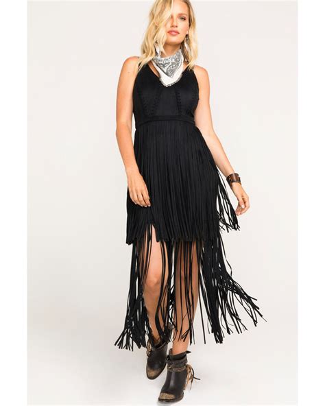 Idyllwind Womens Wild Nights Black Fringe Dress Black Fringe Dress
